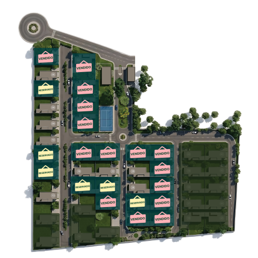 Master plan de Garden con las casas vendidas y reservadas marcadas